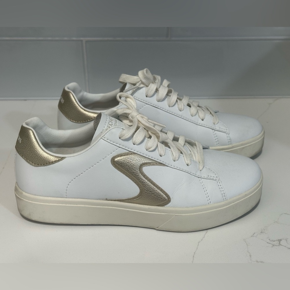 Skechers Womens Court Classics Eden LX-Beaming Glory White/Gold Shoe Size 8 - Picture 2 of 11